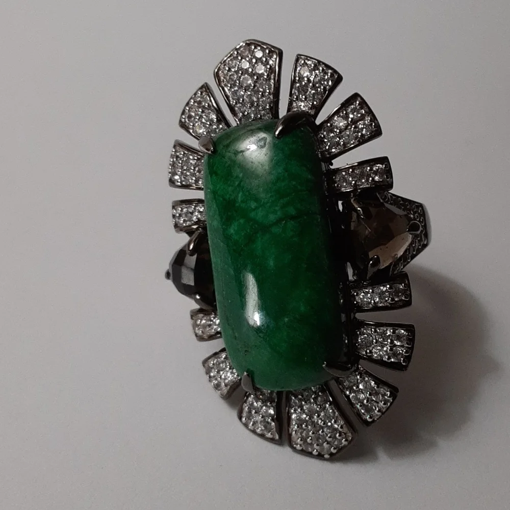 925 Green Corundum (Sapphire), White Zircons & Smoky Quartz. - Picture 3 of 15